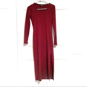 Lulu’s burgundy ankle length midi knit dress